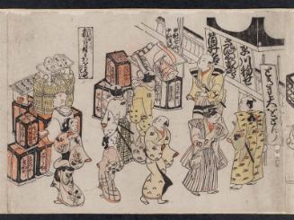 In Sakai-chô, Season-opening Kabuki Performances on the First Day of the Eleventh Month (Sakai-chô no zu, Shimotsuki tsuitachi kaomise no tei), from an untitled series of Customs of the Twelve Months