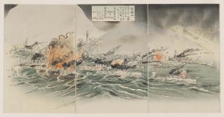 Battle of Mount Laotie (Rôtetsuzan), from Illustration of the Great Battle of Japanese and Russian Destroyers (Nichiro kuchikukan daigekisen no zu)