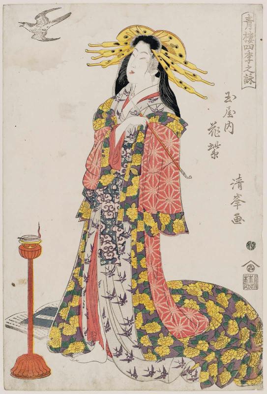 Hanamurasaki of the Tamaya, from the series Songs of the Four Seasons in the Pleasure Quarters (Seirô shiki no uta)