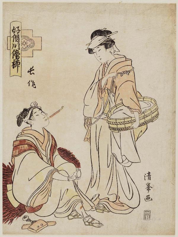 Chôsaku and His Wife, in the Tokiwazu Dance Play "Lovers by the Willow on the Riverbank" (Suita dôshi kawasoi yanagi), also called Chôsaku