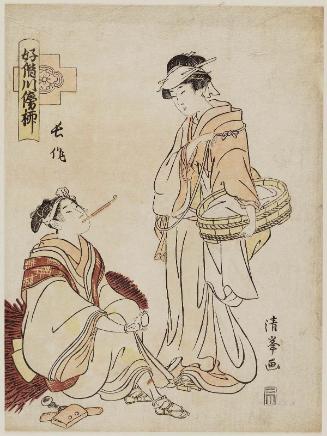 Chôsaku and His Wife, in the Tokiwazu Dance Play "Lovers by the Willow on the Riverbank" (Suita dôshi kawasoi yanagi), also called Chôsaku
