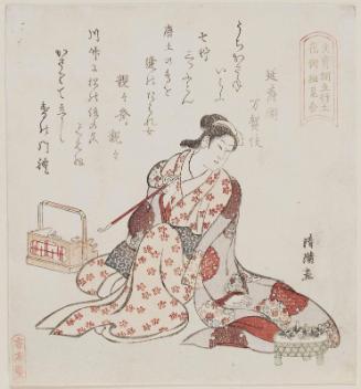 Earth (Do): Courtesan Looking at a Planter with the Seven Herbs, from the series Five Elements for the Bunsai Poetry Group, a Comparison of Guides to the Pleasure Quarters (Bunsaigawa gogyô, kagai saiken awase)