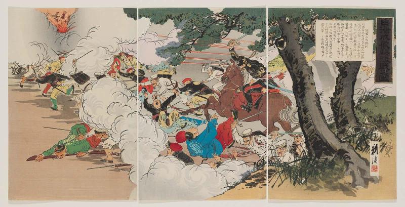 In the Sino-Japanese War, Our Armed Forces Win a Great Victory at Seonghwan (Nisshin Seikan eki gekisen no zu, Wagagun no daishôri)
