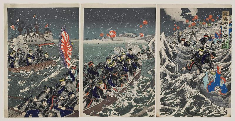 Illustration of the Fierce Battle for the Occupation of Weihaiwei (Ikaiei senryô dai gekisen no zu)