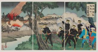 Victory After Victory, the Japanese Spirit Becomes Famous All Over the World: Our Armed Forces Defeating the Chinese at Fenghuangcheng (Renshô wakon tenka ni kagayakasu, wagagun Hôôjô o yaburu)