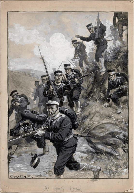 Japanese Infantry Advancing, a drawing for Japan's Fight for Freedom