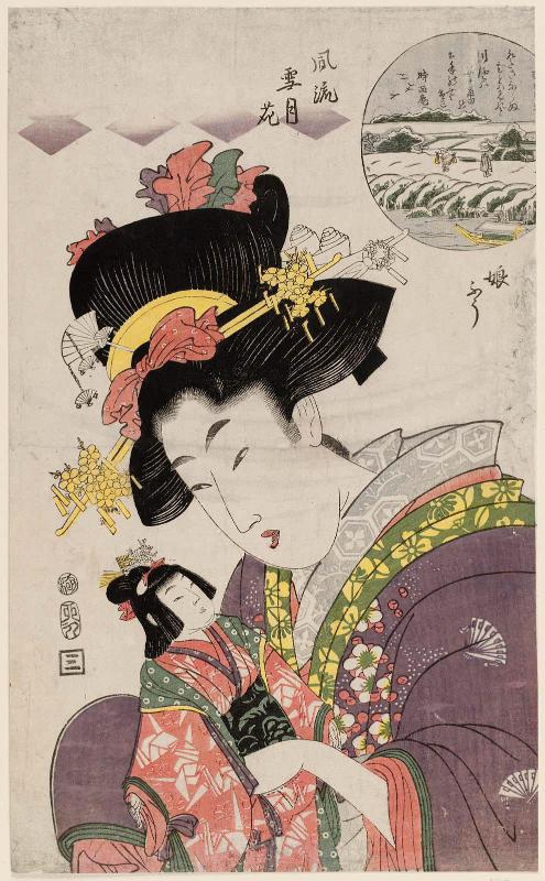Snow on the Sumida River: The Style of a Young Girl (Sumidagawa yuki, musume fû), from the series Fashionable Snow, Moon, and Flowers (Fûryû setsugekka)