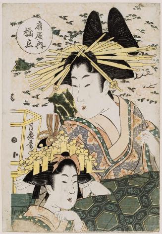 Hashidate of the Ôgiya, from an untitled series of courtesans under cherry blossoms