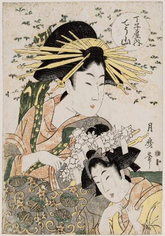 Chôzan of the Chôjiya, from an untitled series of courtesans under cherry blossoms