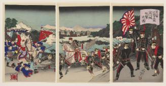 Illustration of Attack at Jinzhoucheng by Second Army Having Landed at Hanazono-kô (Dainigun Hanazono-kô jôriku Kinshûjô kôgeki no zu)