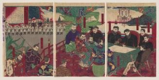 Minister Hanabusa Hosts a Meeting in Korea (Hanabusa kôshi Chôsenkoku ôsetsu no zu)