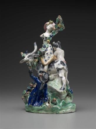 Group of a Youth and Two Girls Garlanding a Bull