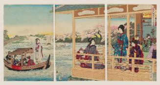 Beauties Enjoying Cherry Blossoms on the Banks of the Sumida River (Bijin Sumidagawa hanami no zu)