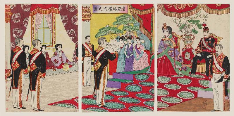 Picture of the Wedding Ceremony of Dignitaries (Kiken konreishiki no zu) [Crown Prince Yoshihito and Sadako]