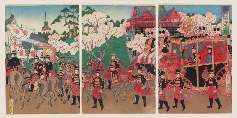 Imperial Visit to the Third National Exposition at Ueno Park (Ueno kôen dai sankai naikoku hakurankai miyuki no zu)