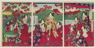 Empress and Court Ladies Enjoying the Autumn Foliage (Momiji goyûran no zu)