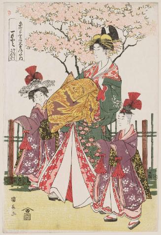 Hitomoto of the Daimonjiya in Kyô-machi itchôme, kamuro Senkaku and Banki