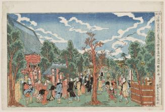 Descending Geese in the Inner Precincts of the Kannon Temple at Asakusa (Asakusa Kannon okuyama no rakugan), from the series Newly Published Perspective Pictures of Eight Views of Edo (Shinpan uki-e Edo meisho hakkei)