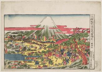 Lord Yoritomo's Hunting Party at Mount Fuji (Yoritomo kô Fuji no makigari no zu), from the series Perspective Pictures (Uki-e)