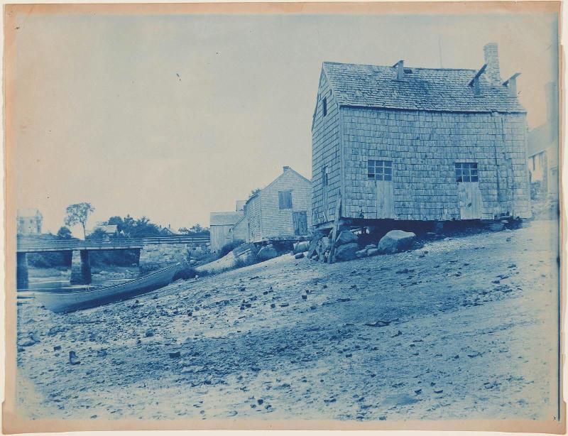 Buildings and Boat on the Beach by the Ipswich River