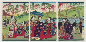 Famous Places in Tokyo: The Garden of Yasukuni Shrine at the Top of Kudanzaka Slope (Tôkyô meisho Kudanzaka jô Yasukuni jinja niwa chû no kei)