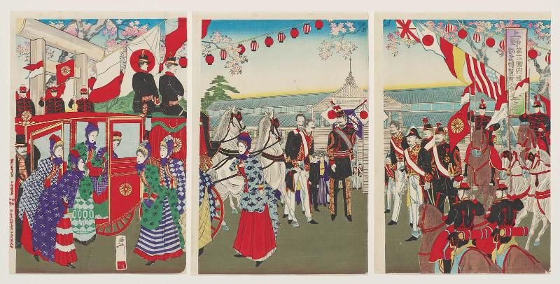 Imperial Visit to the Third Domestic Industrial Exposition at Ueno (Ueno dai sankai naikoku sangyô hakurankai miyuki no zu)