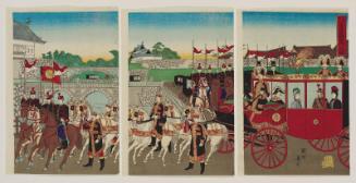 Promulgation of the Constitution: The Emperor Leaving the Palace (Kenpô happu, kôkyo goshutsumon no zu)