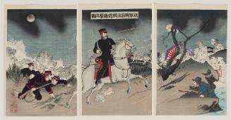 Illustration of Our Forces in Battle during an Attack on Enemies by the Yalu River (Wagagun Ôryokkô fukin shingeki no zu)