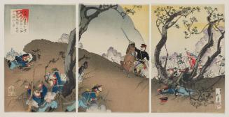 A Great Victory: Our Cavalry Driving Back Enemies at Sandaishi and Infantry Occupying Fenghuangcheng (Waga kihei Sandaishi no teki o gekitai shi Hôôjô o senryô su dai shôri no zu)