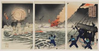 Scene of the Great Victory at the First Japanese-Russian Naval Battle at the Harbor of Inchon (Jinsen Nichiro daiichi kaisen no kôkei daishôri)