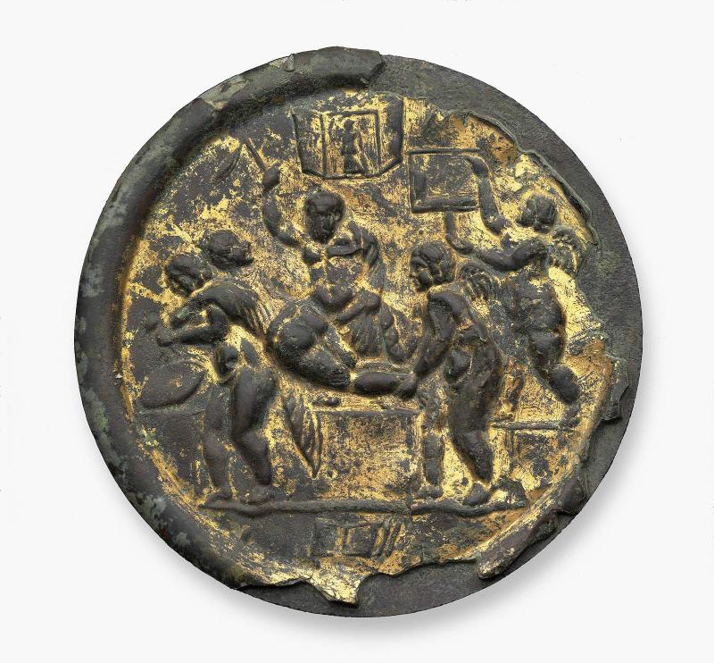 Mirror with Cupids and Silenus punishing a nude female