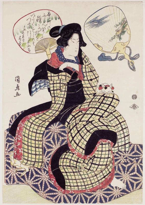 Woman with Kittens on a Kotatsu, from an untitled series of beauties and fans