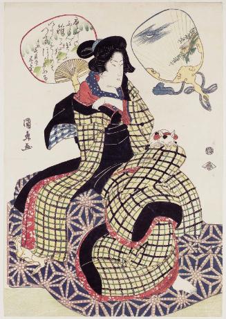 Woman with Kittens on a Kotatsu, from an untitled series of beauties and fans
