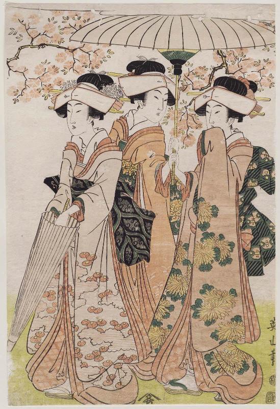 Fashionable Beauties Viewing Cherry Blossoms (Fûryû bijin hanami zu)