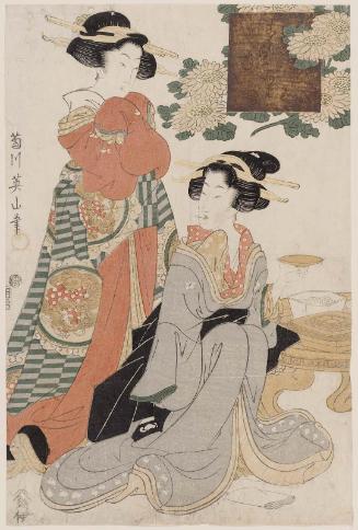 Women at a Banquet, from the series (?) Korean Chrysanthemums, A Comparison of Three Colors (Sanshoku awase, Kôrai-giku)