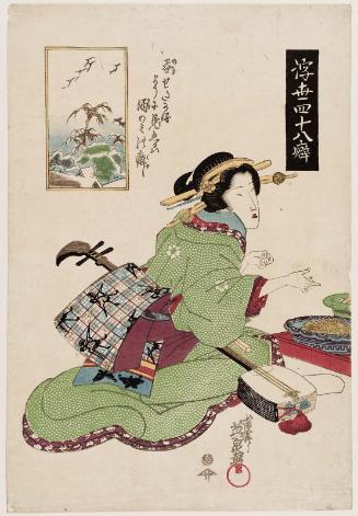 The Drinker's Habit of Looking as if She Wants to Be Forced to Drink (Nomasetagaru yô ni mieru wa sakenomi no kuse), from the series Forty-eight Mannerisms in the Floating World (Ukiyo yonjûhachi kuse)
