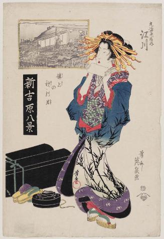 Autumn Moon over the Brothel (Rôjô no aki no tsuki): Egawa of the Maru-Ebiya, from the series Eight Views in the New Yoshiwara (Shin Yoshiwara hakkei)
