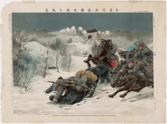 Rout of a Russian Patrol Outside the Seven Stars Gate (Shichisei mongai Rokoku sekkô no haisô), No. 7 from the series True Depictions of the Russian Campaign, Part 1 (Seiro jikkyô ga kô no shichi)