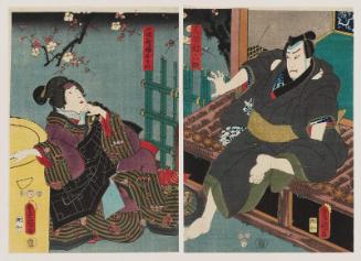 Actors Arashi Kichisaburô III as Keyamura Rokusuke (R) and Nakamura Tomijûrô II as Ichimisai's Daughter (Musume) Osono (L)
