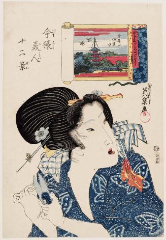 Amiable-looking (Aisô ga yosasô): Sensô-ji Temple at Kinryûzan (Kinryûzan Sensô-ji), from the series Twelve Views of Modern Beauties (Imayô bijin jûni kei)