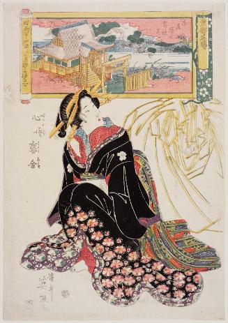 Autumn Night at the Ebisu Shrine (Ebisu no miya no aki [no] yoru), from the series Famous Places in Edo Matched with Riddles of the Heart (Tôto meisho, Kokoro no nazo sugata awase)