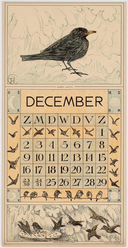 Blackbird in Snow (1917 Calendar: December)