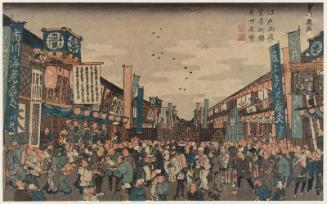 Opening Night in the Theater District for Two Theaters of Edo (Edo ryôza Shibai-machi kaomise no zu)