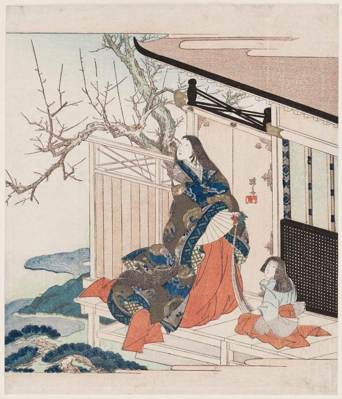 Court Lady Viewing Plum Blossoms; possibly from a series of plum blossoms