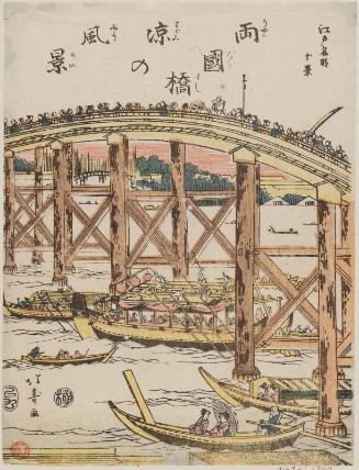 Enjoying Cool Air at Ryôgoku Bridge (Ryôgoku-bashi suzumi no fûkei), from the series Ten Views of Famous Places in Edo (Edo meisho jikkei)
