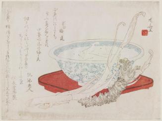 Blue-and-White Bowl of Whitebait (Icefish) with Udo and Wasabi