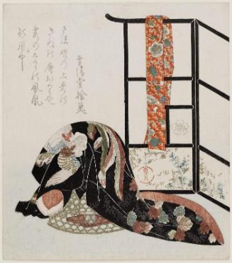 Kimono Draped over Incense Burner and Obi on Clothing Rack