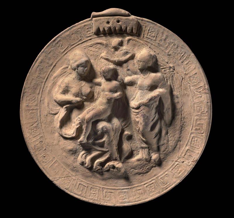 Cast (artist's model) of a mirror with Aphrodite with a bride in her lap, Eros and Peitho