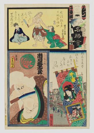 Chi Brigade, Tenth Group, Theater District (Shibaimachi) in Saruwaka: Actor Ichikawa Ebizô V as the Old Woman of the Lonely House (Hitotsuya no uba), from the series Flowers of Edo and Views of Famous Places (Edo no hana meishô-e)