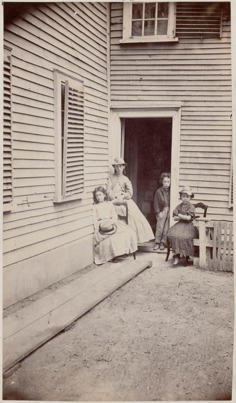 Emma, Anna, and Edward Morse and a friend, Georgia Jones, Holmes Place, Cambridge